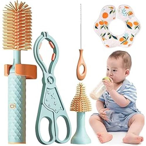 Toph Bottle Brush, Toph 360 Cleaner, 2024 New Electric Bottle Brush Cleaner, Toph Bottle Cleaner, Waterproof Portable Silicone Baby Bottle Brush Set for Travel & Home, Rechargable (B Set-Green)