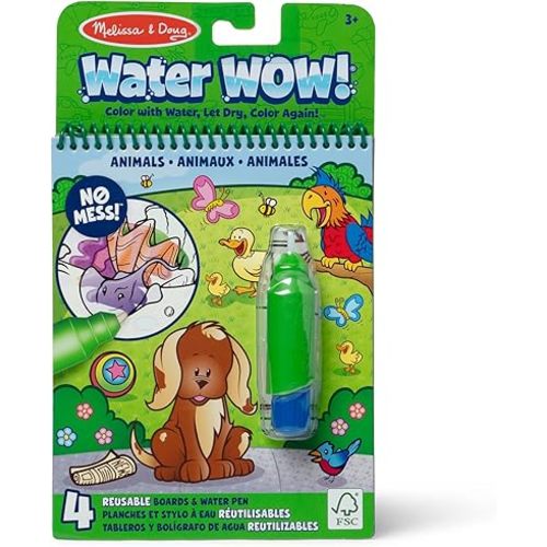 Melissa & Doug On the Go Water Wow! Mess Free Coloring Book, Reusable Water-Reveal Activity Pad, Animals, Travel Toys, Party Favors, For Toddlers & Kids Ages 3+ - FSC Certified