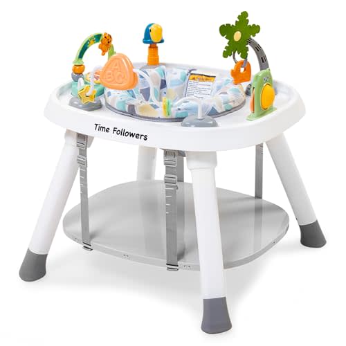 Time Followers 4-in-1 Baby Activity Center | 3 Stage Grow Stationary Standing Toddler Play Table | Tummy Time,Exersaucer, Jumpers & Bouncers | Babies Essential for Baby Ages 6M+