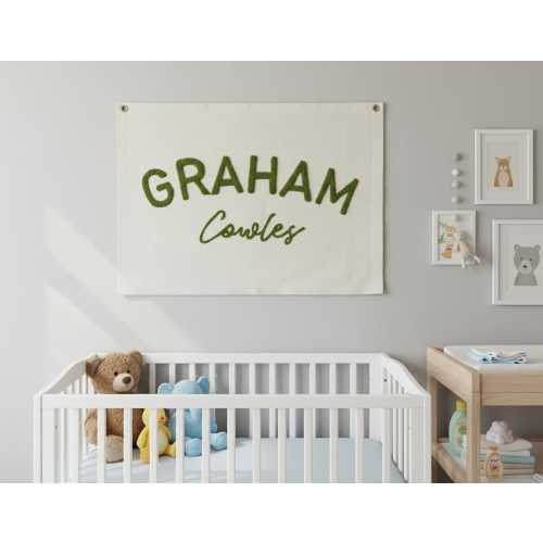 Custom Embroidered Baby Name Canvas Flag:Nursery Wall Decor,Baby name Banner,kids Room Decor