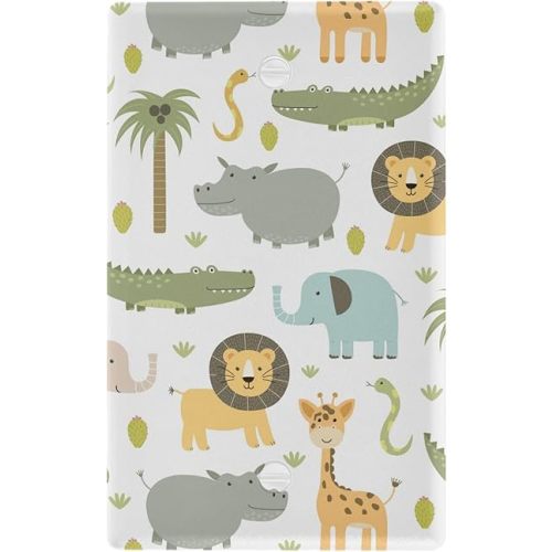 Wild Animals Zoo Duplex Receptacle Outlet Cover Wall Plate Switch Plates Size 1 Gang 2.9" X 4.6" Kids Decorative Nursery Teen Toddler Room Bedroom Bathroom Decor