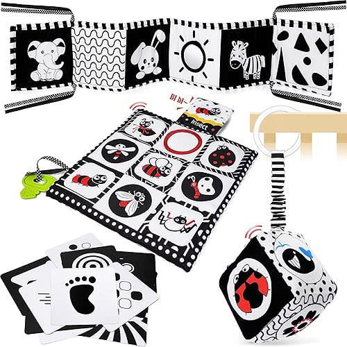 Baby Toys 0-6 Months, Notique 19 Pcs Newborn Black and White Baby Toys Montessori Tummy Time Toys 0 3 6 9 Months, Sensory Soft Book for Babies, Educational Cards Baby Essentials Infant Toys Baby Gifts