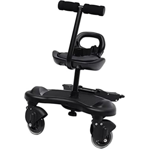 Universal Stroller Board, Stroller Board with Detachable Seat & Adjustable Length of Connection Rod, 2 in 1 Buggy Board, 2 Shock-Absorbing Cardan Wheels, Holds Children Up to 55.12LBS 2 to 5 Years
