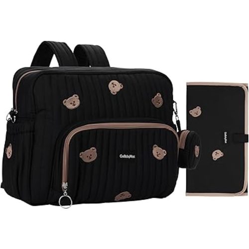 Diaper Bag Backpack, Medium Maternity baby bag & Changing Pad, Insulated Pockets, Stroller Straps & Pacifier Case (Medium - Black Bears)