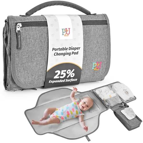 Portable Diaper Changing Pad - Changing Pad Portable with Wipes Pocket, Waterproof Diaper Changing Mat, Portable Changing Pad for Baby, Newborn Gift(Grey)