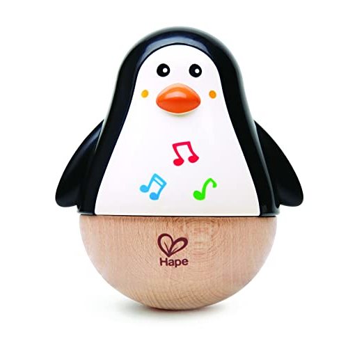 Hape Wooden Penguin Musical Toy| Wobbler Roly Poly Baby Development Toy for Infants Toddlers, Black