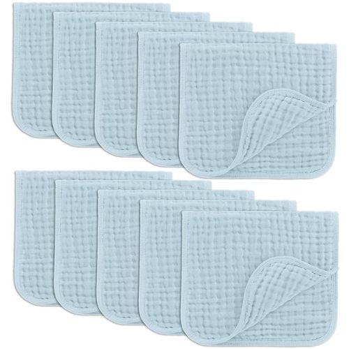 Comfy Cubs Muslin Burp Cloths Set Large 100% Cotton Hand Washcloths for Babies, Baby Essentials 6 Layers Extra Absorbent and Soft Boys & Girls Baby Bibs & Burp Cloths Set (Sky Blue, 10-Pack, 20" X10")