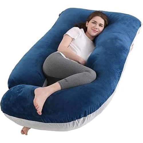 Pregnancy Pillow J-Shaped Full Body Pillow, 59 inch with Velvet Cover Easy to Remove and Wash, Support Pregnant Women's Backs Legs and HIPS, Improve Sleep,Pregnancy Pillow for Women ,Blue Grey