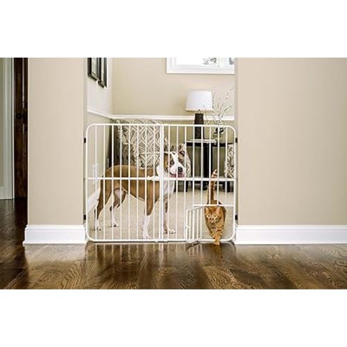 Carlson Extra Tall Metal Expandable Pet Gate White, Includes Small Pet Door 32" Tall x 22" - 38" Wide