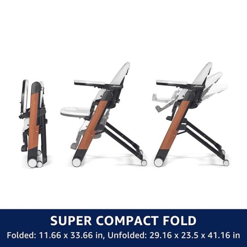 Peg Perego Siesta, Grow With Baby Folding High Chair & Recliner, Height Adjustable, Quick Clean & Easy Push Wheels For Babies & Toddlers, Made in Italy, Ice (Grey)