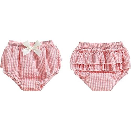 Newborn Infant Baby Girl Ruffle Diaper Covers Bloomers Striped Plaid Shorts Summer Outfits