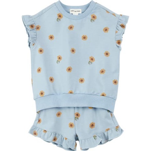 Sunflower Print Sweatshirt & Shorts Set, 3M