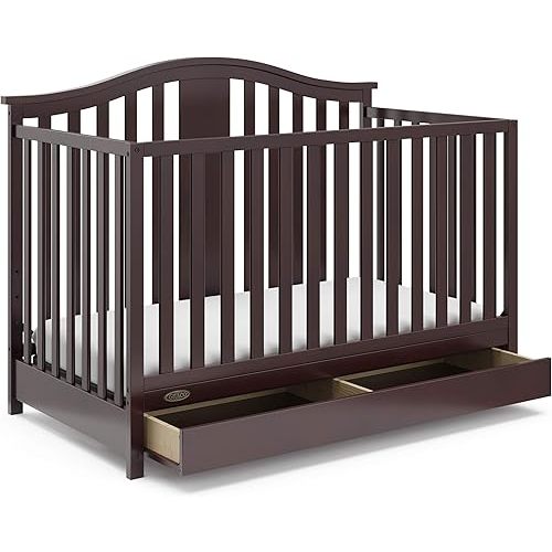 Graco Solano 4-in-1 Convertible Crib with Drawer (Espresso) – GREENGUARD Gold Certified, Crib with Drawer Combo, Includes Full-Size Nursery Storage Drawer, Converts to Toddler Bed and Full-Size Bed