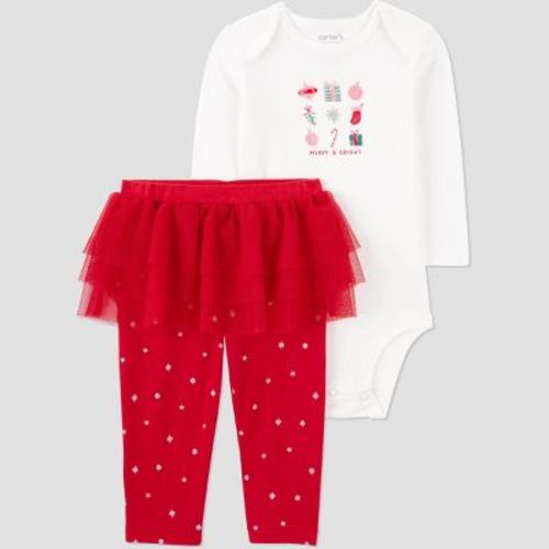 Carter's Just One You® Baby Girls' 2pc Christmas Candy Top and Bottom Set - White/Red