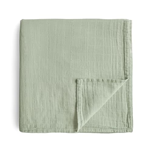 mushie Muslin Baby Swaddle Blanket | 100% Organic Cotton (Sage)