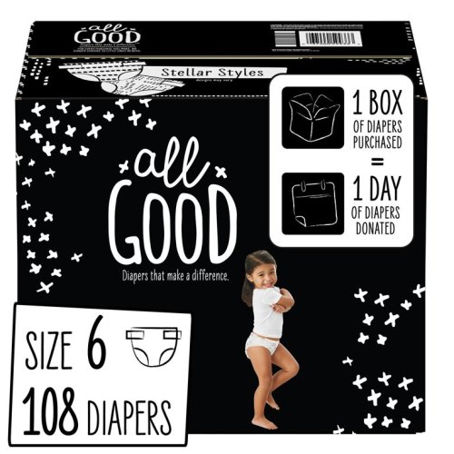 All Good Absorbent and Hypoallergenic Diapers, Size 6, 108 Ct