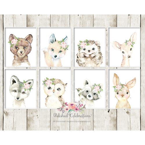 Blush Woodland Animal Set / Printable Nursery Art / Boho Nursery Décor / Baby Girl Wall Art / Girl Room Prints / Blush Pink Flowers / Floral