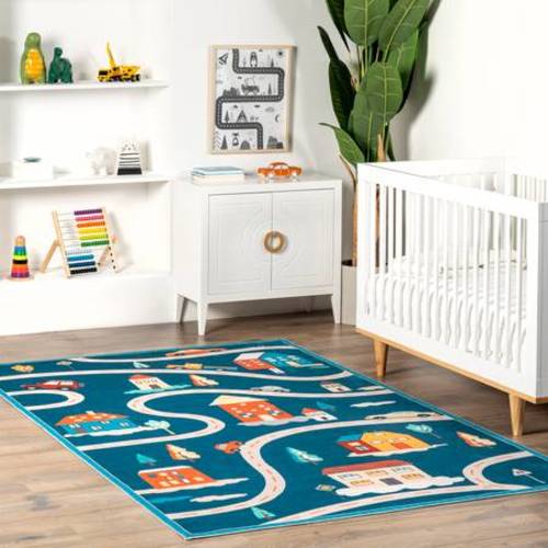Rain Haven Leila Kids Washable Cozy Town Blue Multi Rug