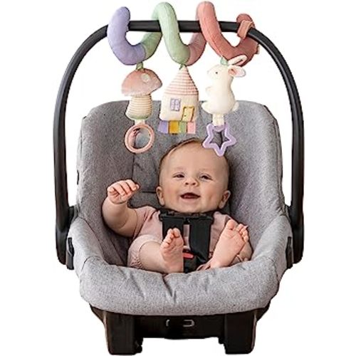 Itzy Ritzy Spiral Car Seat & Stroller Activity Toy; Includes Dangling Ring, Mirror and Textured Ribbons; Pastel Rainbow