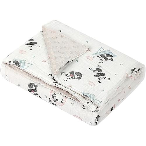 Baby Boys Girls Minky Blanket with Muslin Cotton Front and Dotted Fleece Backing, Soft Nursery Receiving Blankets for Newborn Toddler Crib Stroller Car Seat (Panda)