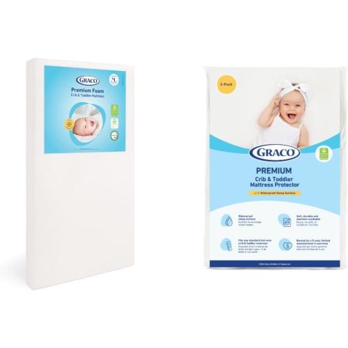Graco Premium Crib Mattress & Protector Value Bundle (2-Pack) – Includes GREENGUARD Gold Certified Crib & Toddler Mattress, GREENGUARD Gold Certified Waterproof Protector