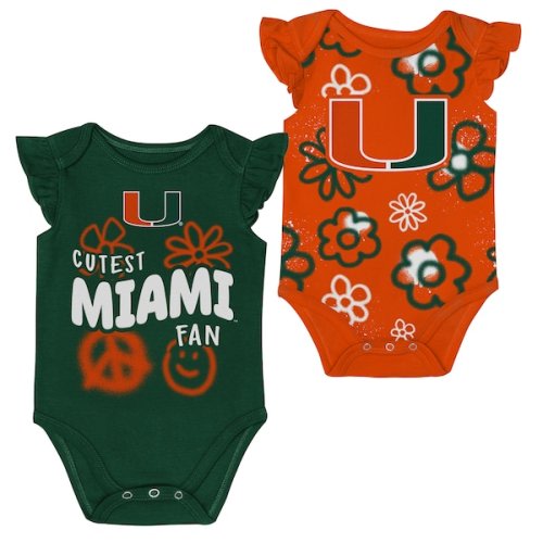 Miami Hurricanes Outerstuff Girl's Newborn and Infant Little Sunshine Two-Piece Bodysuit Set - Green/Orange