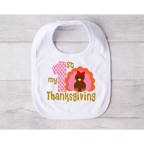 My First Thanksgiving Bib, Baby Girl 1st Thanksgiving Bib, New Baby Gift, Baby Shower Gift, Holiday Girls Bib, Turkey Bib