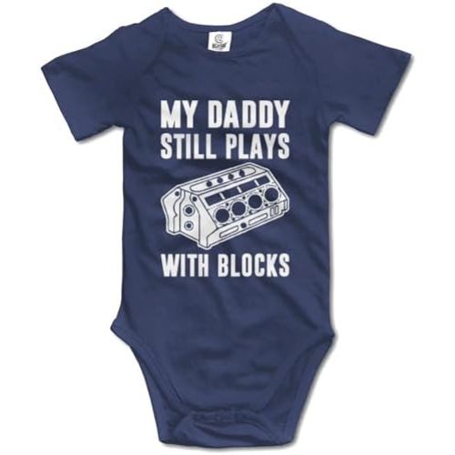 My Daddy Still Plays with Blocks Mechanics Baby Short Sleeve Bodysuit Infant Playsuit, 18-24 Months, Black