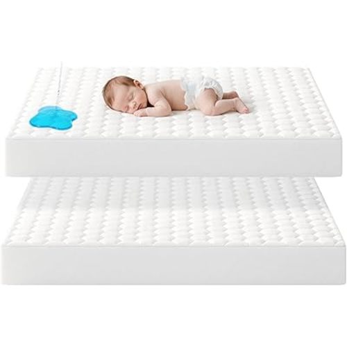 2 Pack Waterproof Crib Mattress Protector, 52''x28'' Baby Crib Mattress Cover, Quilted Toddler Mattress Protector, Ultra Soft & Breathable, Machine Washable, White