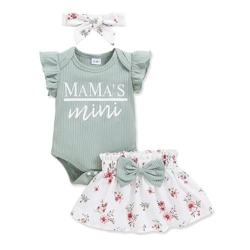 PaPaai Sara Newborn Infant Clothes Baby Girl Dress Summer Toddler Outfit Cute Girl Romper Skirt Set+Headband