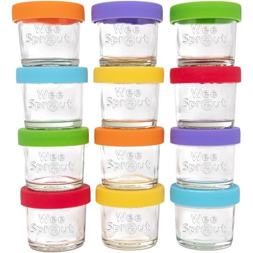 Glass Baby Food Storage Jars w/Lids (4 oz, 12 Pack Set), Essential Must Have for Infants