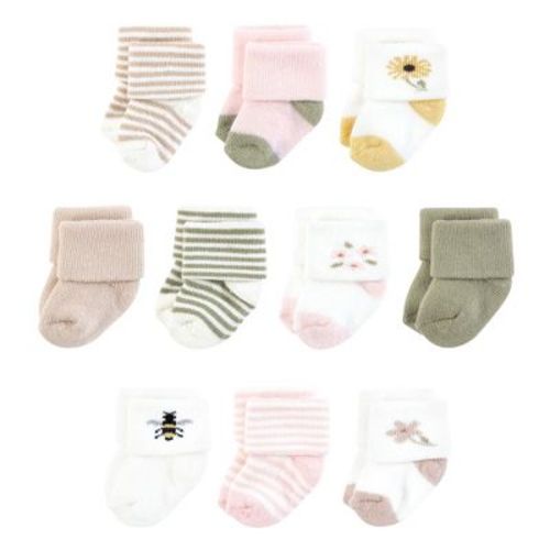 Touched By Nature Infant Girl Organic Cotton Socks, Soft Wildflower, 6-12 Months
