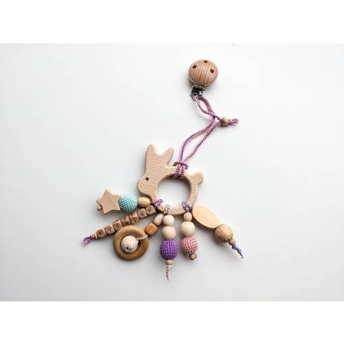 Stroller toy Bunny - Carseat Bunny Decoration with Clip - Wooden Personalised Bunny Stroller Accessory with Pendants - Stroller Deco