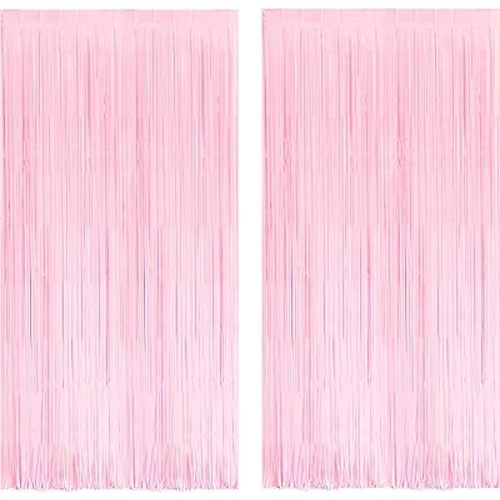 BRAVESHINE Pastel Pink Foil Fringe Curtains Tinsel Backdrop - 2 Pack Photo Booths Party Streamers Supplies for Easter Girls Princess Birthdays Bridal Shower Bachelorette Sweet Bow Decorations