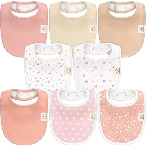 8-Pack Organic Baby Bibs for Boys, Girls - Soft Cotton Drooling and Teething Baby Bibs, Baby Girl Bibs, Baby Boy Bibs, Baby Drool Bibs for Baby Girl, Boy, Newborn Infant Bibs (Butterflies)