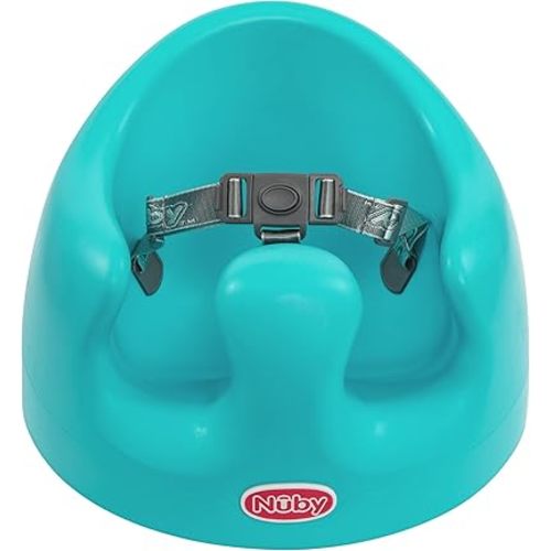 Nuby My Floor Seat - Portable Baby Chair with Soft Foam Cushion, Safety Harness, and High Back Design - 4+ Months - Aqua