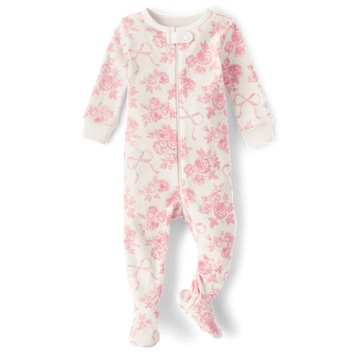 Baby Girls Mommy And Me Floral Snug Fit Cotton Footed One Piece Pajamas - Gymmies - White