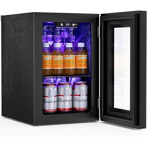 Antarctic Star 18L Beverage Refrigerator Cooler 24Can, Mini Fridge with Quiet Compressor, LED Light,Freestanding Small Fridge with Electronic Temperature Control for Home and Bar(40-61 ℉)