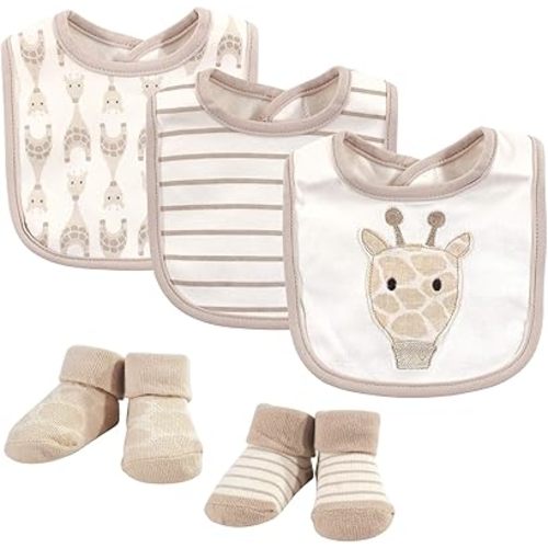 Hudson Baby Unisex BabyCotton Bib and Sock Set