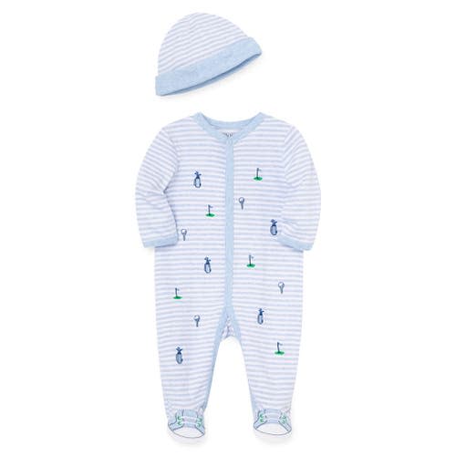 Golf Schiffli Embroidery Footie & Hat Set, Newborn US