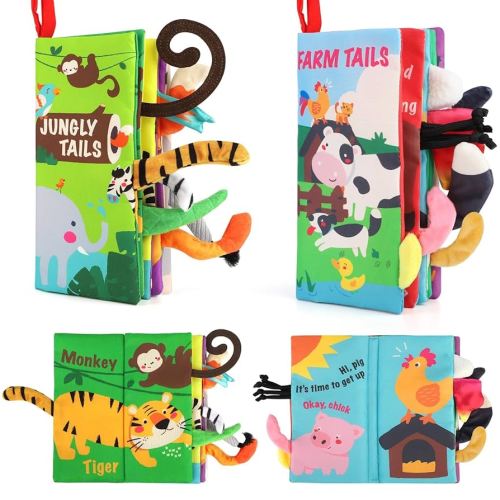 beiens Baby Books 0-6 Months, 2PCS Baby Toys 0-3-6-12-18 Months, Touch Feel Sensory Cloth Crinkle Soft Books, Tummy Time Toys, Infant Newborn Toys, Baby Boy Girl Shower Gifts Stroller Toys, MR1617.