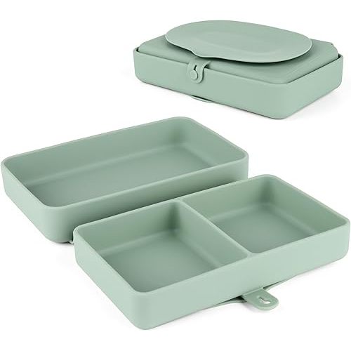 Silicone Baby Plate, Foldable & Compact Food Grade Silicone Plates, Foldable Toddler Travel Essential with Suction for Toddlers (Cambridge Blue)