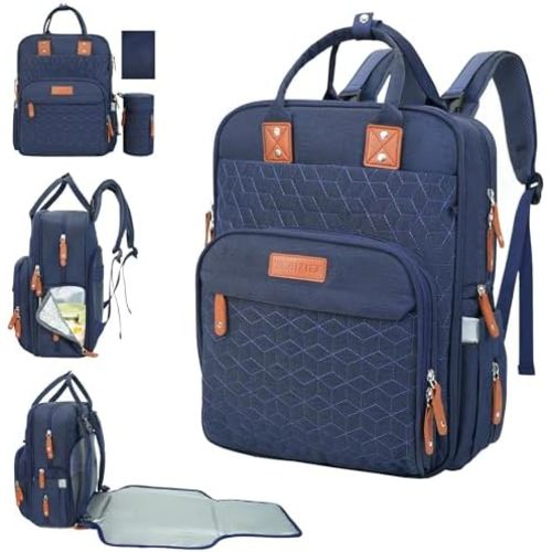 Diaper Bag Backpack with Changing Pad,Travel Backpack for Mom and Dad,Large Capacity Baby Bag with Bottle Storage,Insulated Side Pocket (Dark Blue)