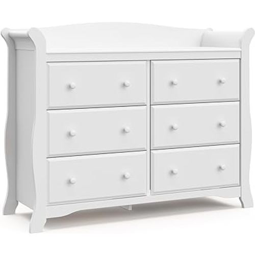 Storkcraft Avalon 6 Drawer Double Dresser (White) – Dresser for Kids Bedroom, Nursery Dresser Organizer, Chest of Drawers for Bedroom with 6 Drawers, Classic Design for Children’s Bedroom