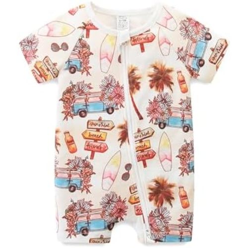Gender Neutral Baby Clothes Cotton Short Sleeve Pants Double Zipper Footless Coming Home Outfit Boy Girl