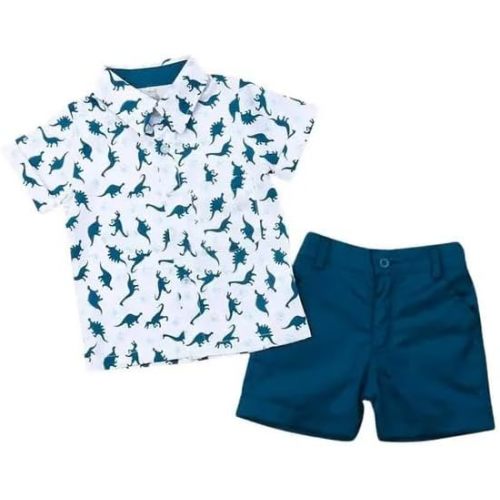 Kislio Toddler Baby Boys Summer Beach Outfit Print Shirt Short Sleeve Button Down Top + Shorts Set 2Pcs Hawaiian Clothes Set