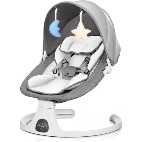 Baby Swing 3 in 1 Multifunctional Infant Rocker, Portable with Remote Control, 5-Point Seat Belt, 5 Auto Rocking, 3 Speed Timer, Electric with Music (0-12 Months) (Grey)