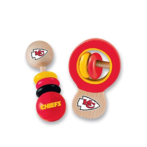 BabyFanatic Wood Rattle 2 Pack - NFL Kansas City Chiefs - Officially Licensed Baby Toy Set