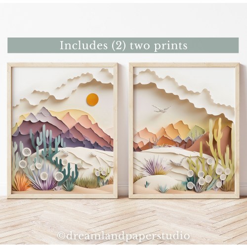 Desert Landscape Wall Art, Set of 2 Prints, Boho Nursery Decor, Neutral Color Wall Art, VISUAL DEVELOPMENT, Cute Designs, Printable Wall Art