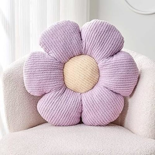 Flower Throw Pillow, Soft Lavender 19.6" Flower Pillow for Home Decor, Cute Flower Shaped Floor Pillow Aesthetic Flower Plush Decorative Pillows for Bed Sofa Couch